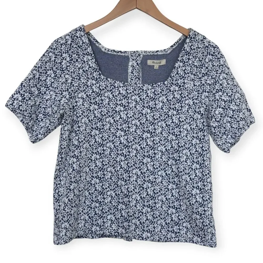 Madewell Floral Jacquard Button Back Square Neck Top Size Small